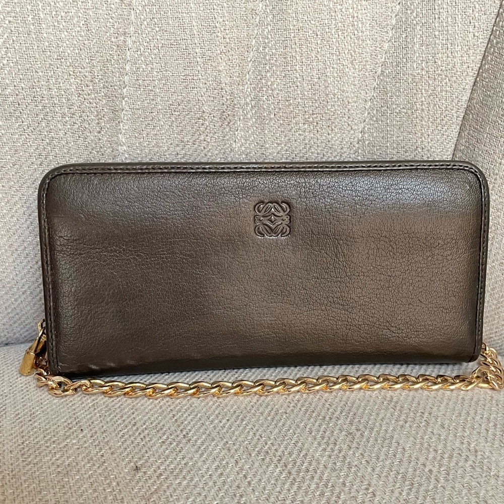 LOEWE Brown Leather Zippered Wallet on Chain
